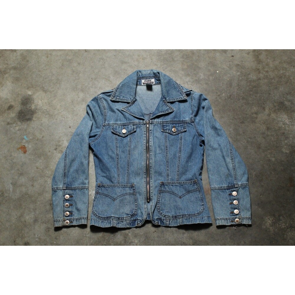 Vintage 1990's Forewarned Jeans Distressed Denim Jacket - Size 8